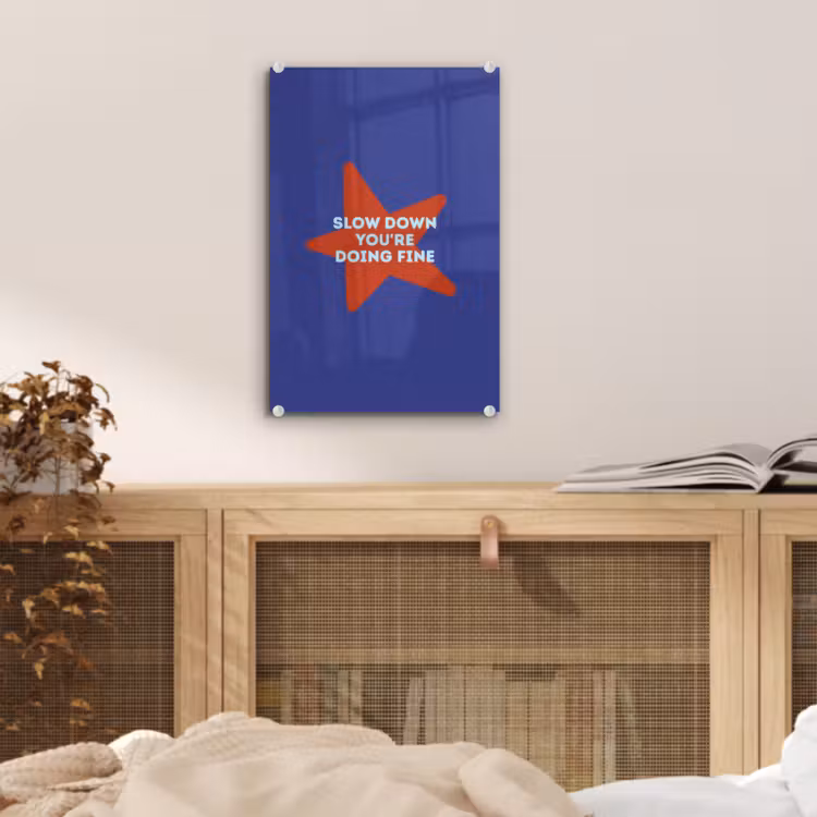 Glas schilderij - Slow down you're doing fine - Ster - Blauw — 5