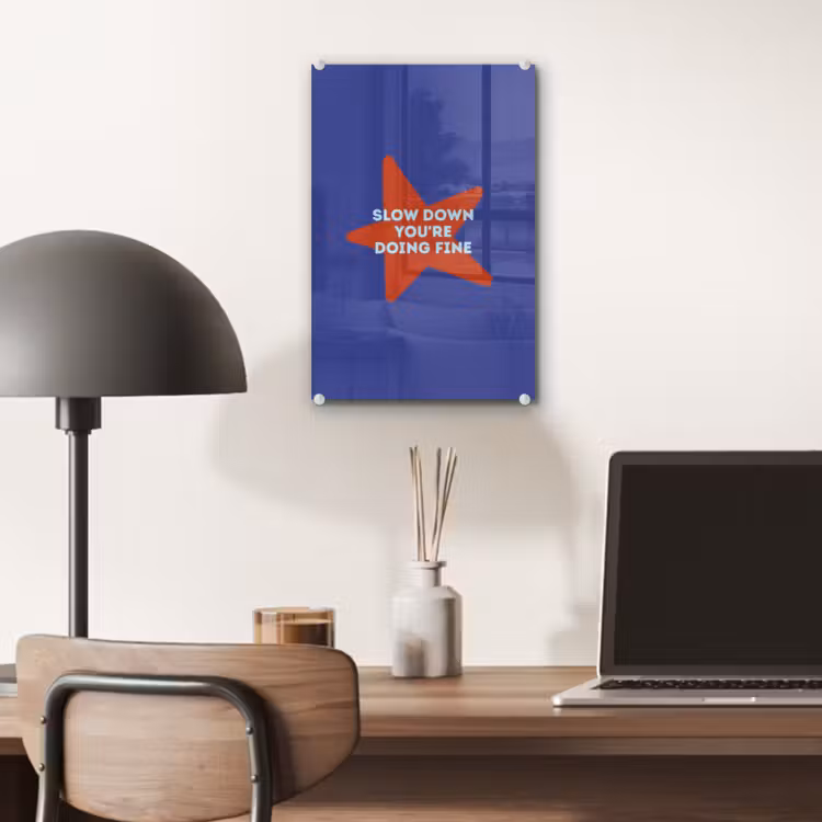 Glas schilderij - Slow down you're doing fine - Ster - Blauw — 7