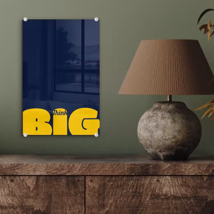 Glas schilderij - Think big - Blauw - Geel — 4