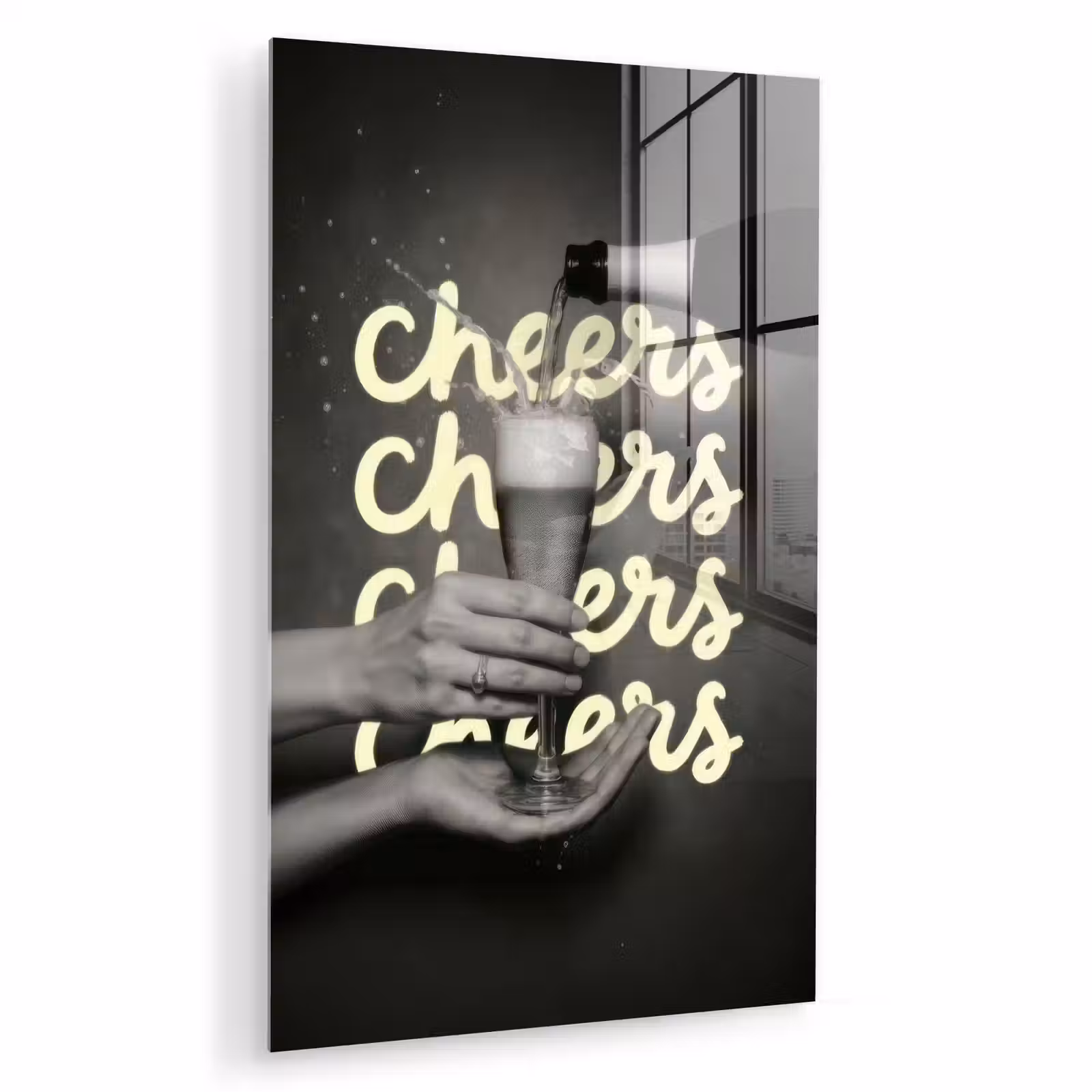 Glas schilderij - Cheers - Wijn - Zwart - Wit — 1