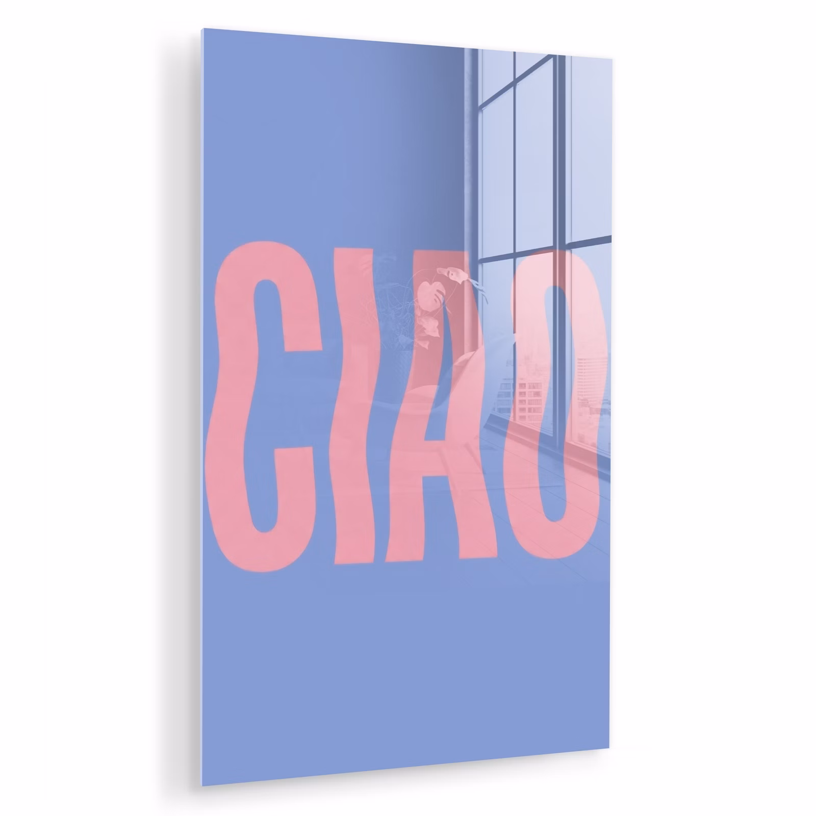 Glas schilderij - Ciao - Roze - Blauw - Golvend — 1