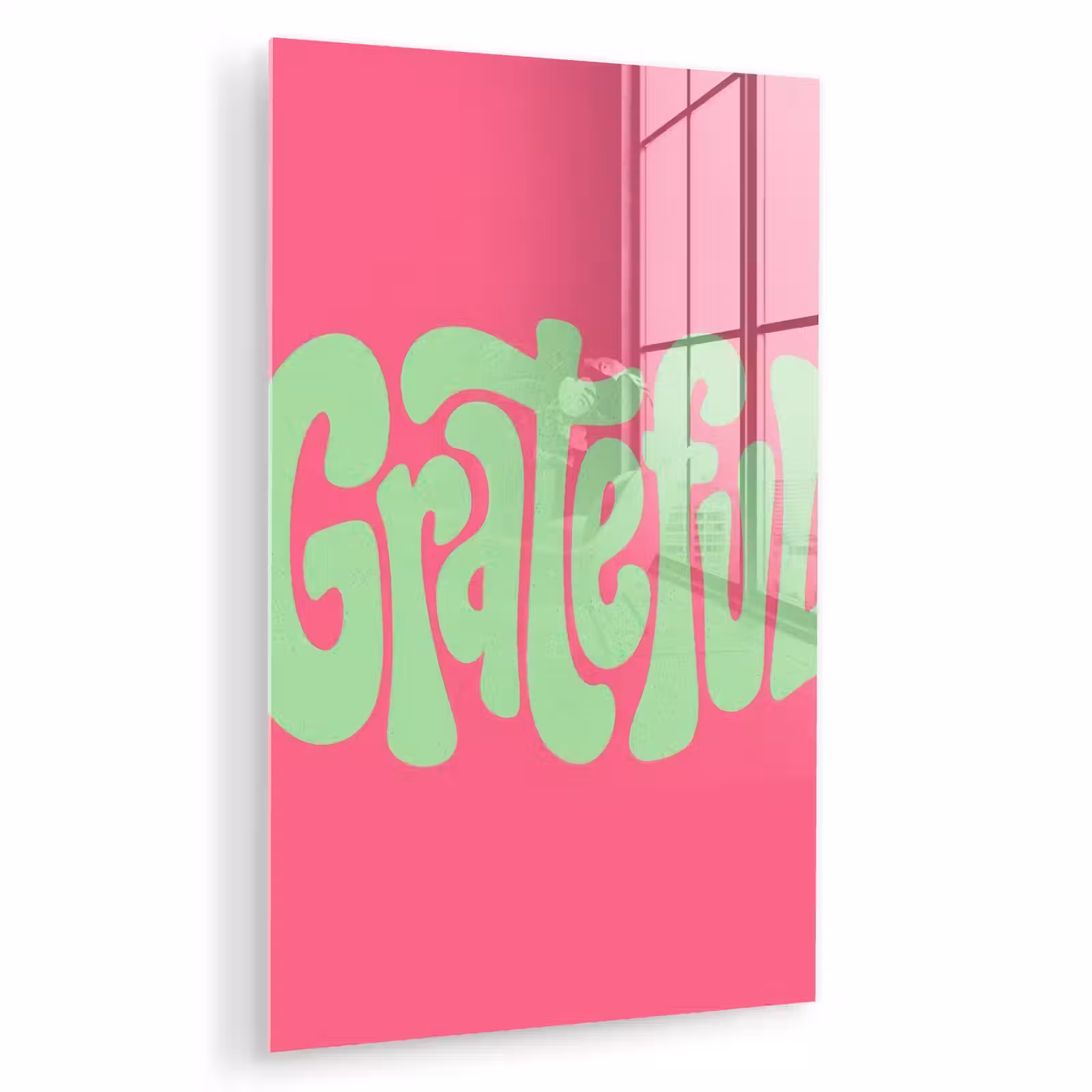 Glas schilderij - Grateful - Groen - Grafisch - Vloeiend — 1