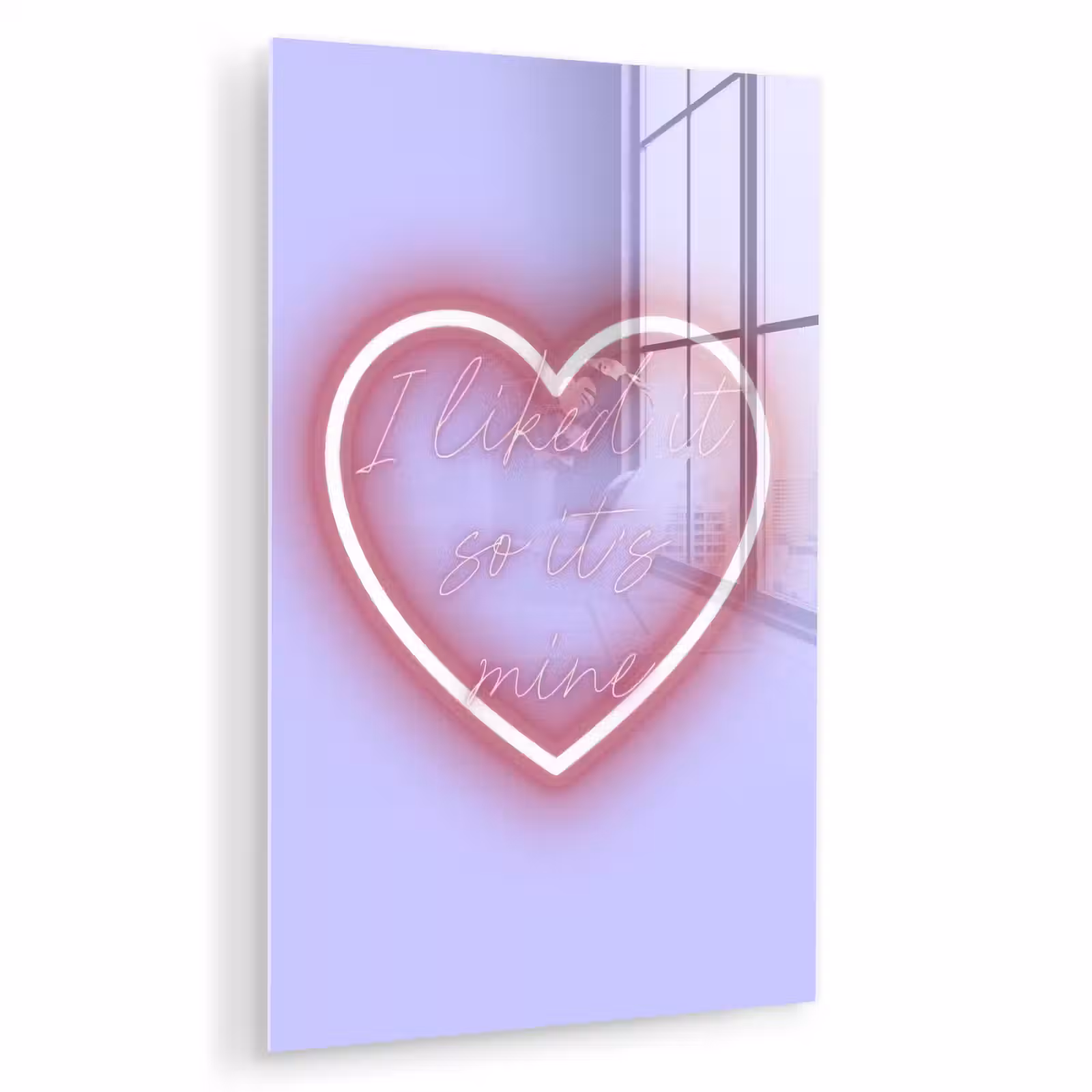 Glas schilderij - I liked it so it's mine - Neon hart - Paars — 1