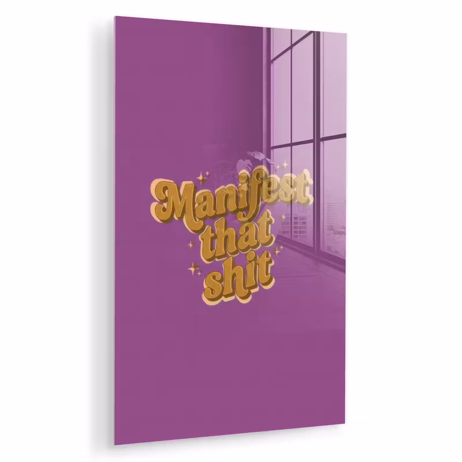 Glas schilderij - Manifest that shit - Paars - Glitter — 1