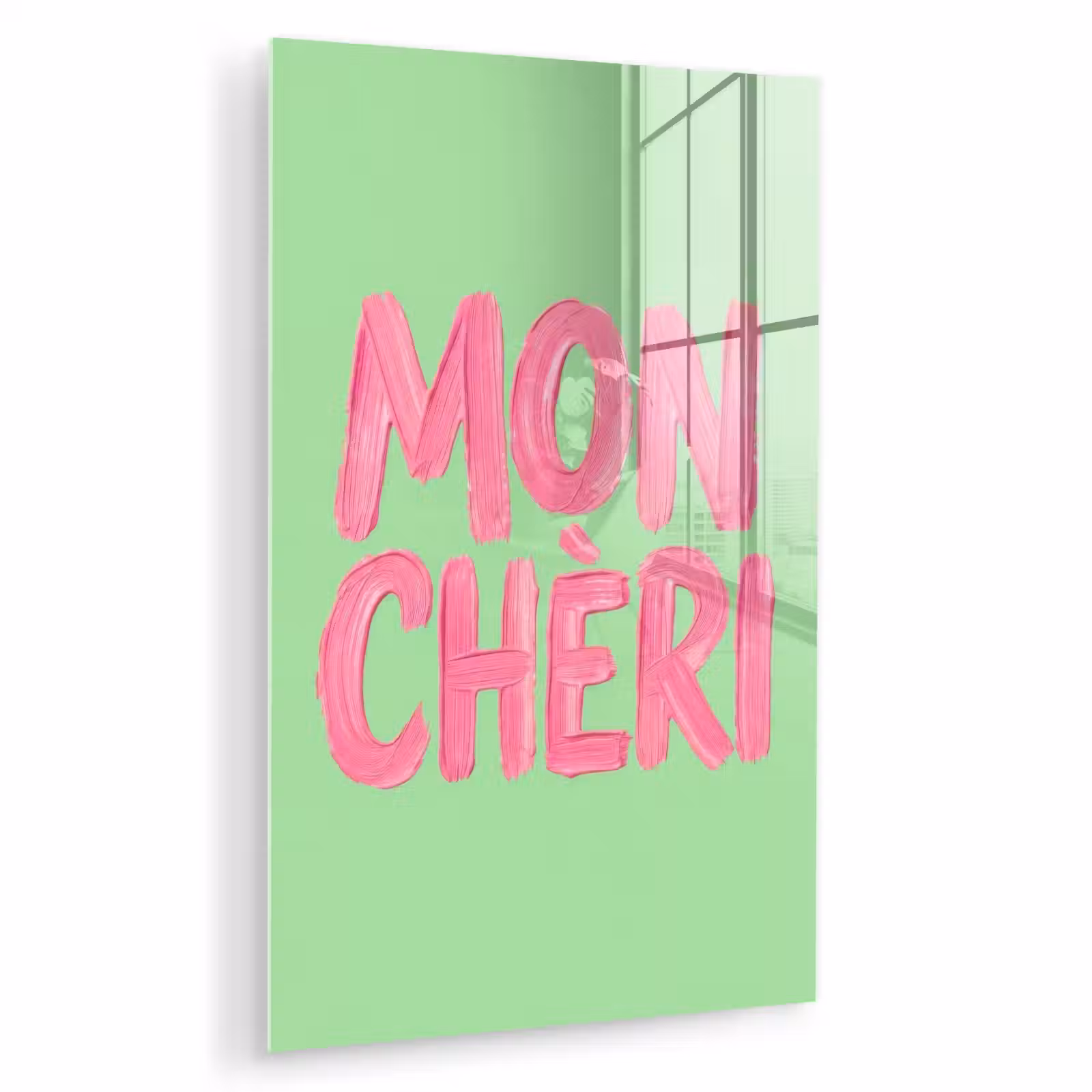 Glas schilderij - Mon cheri - Groen - Roze — 1