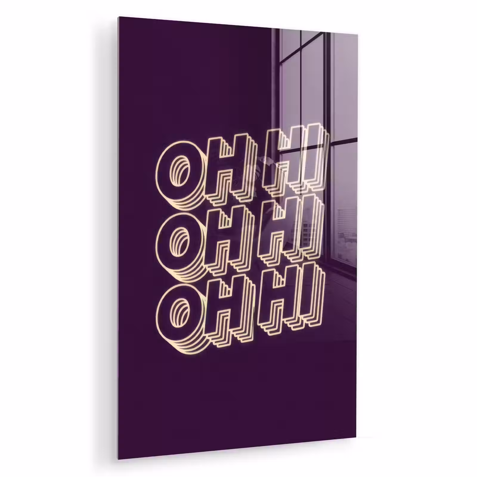 Glas schilderij - Oh hi - Paars - 3D — 1