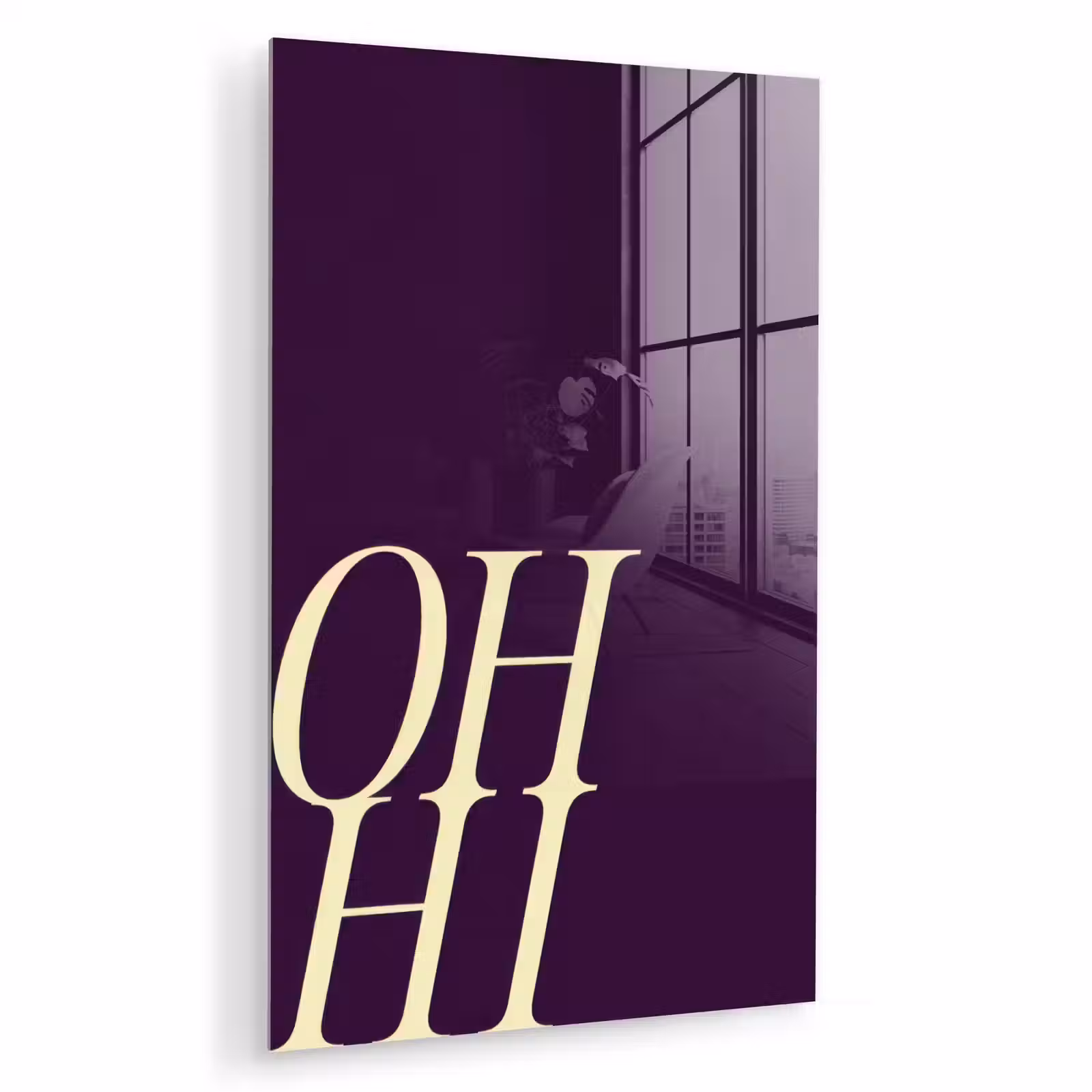 Glas schilderij - Oh hi - Paars - Cursief — 1
