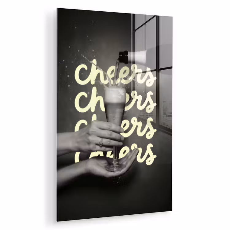 Glas schilderij - Cheers - Wijn - Zwart - Wit — 1