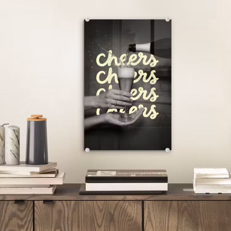 Glas schilderij - Cheers - Wijn - Zwart - Wit — 2