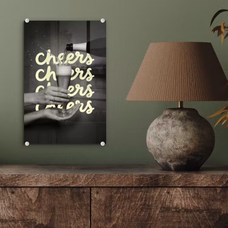 Glas schilderij - Cheers - Wijn - Zwart - Wit — 4