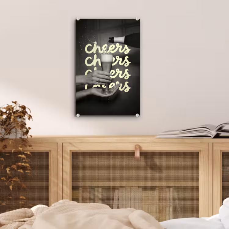 Glas schilderij - Cheers - Wijn - Zwart - Wit — 5