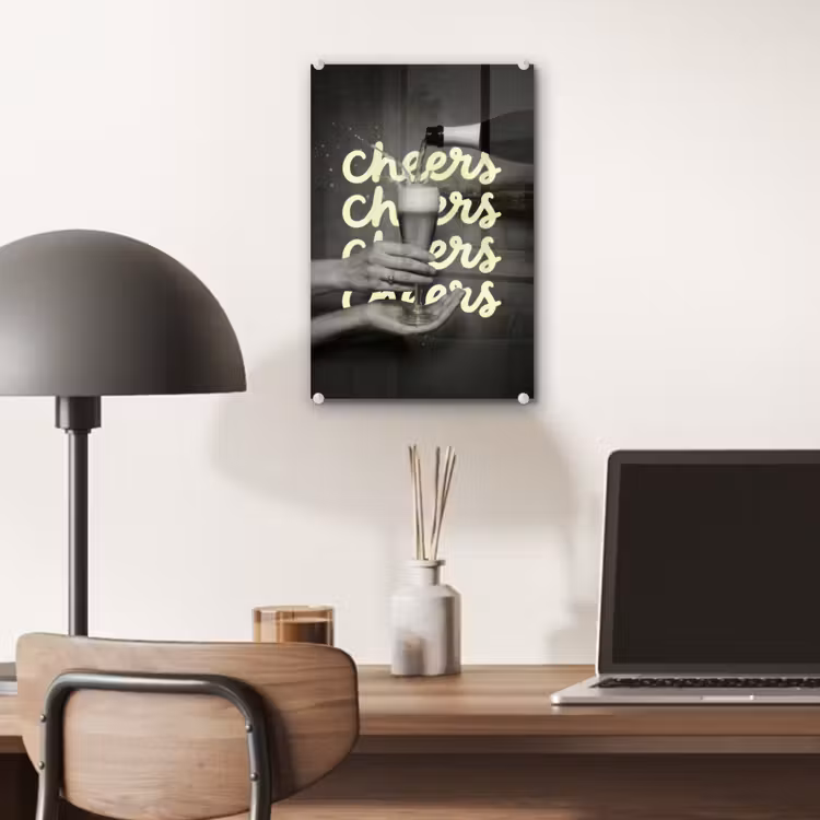 Glas schilderij - Cheers - Wijn - Zwart - Wit — 7