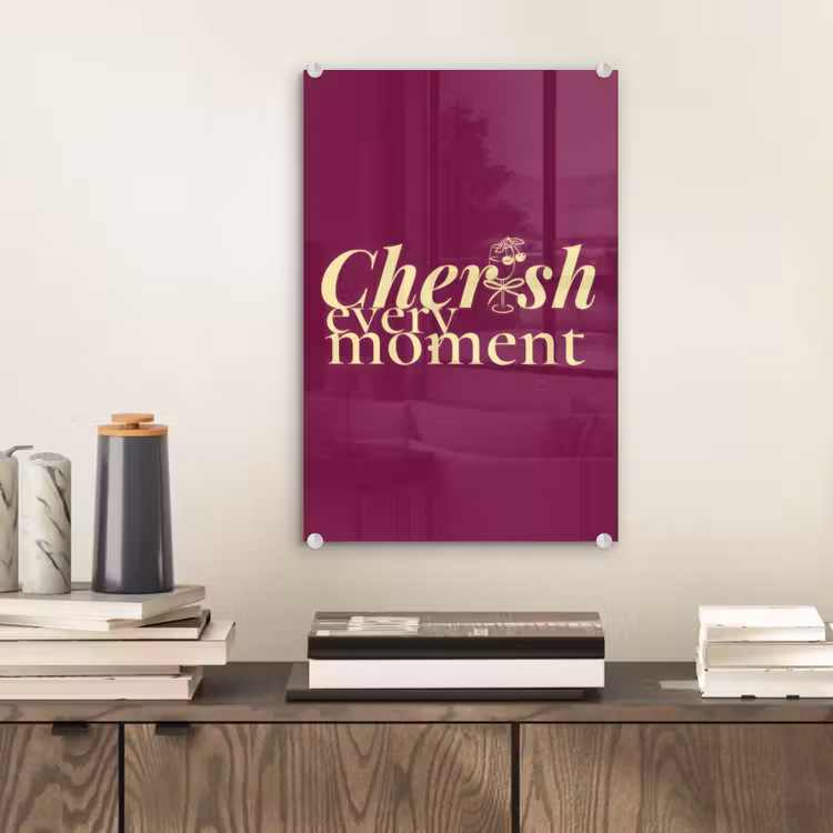 Glas schilderij - Cherish every moment - Cocktailglas - Bordeaux — 2