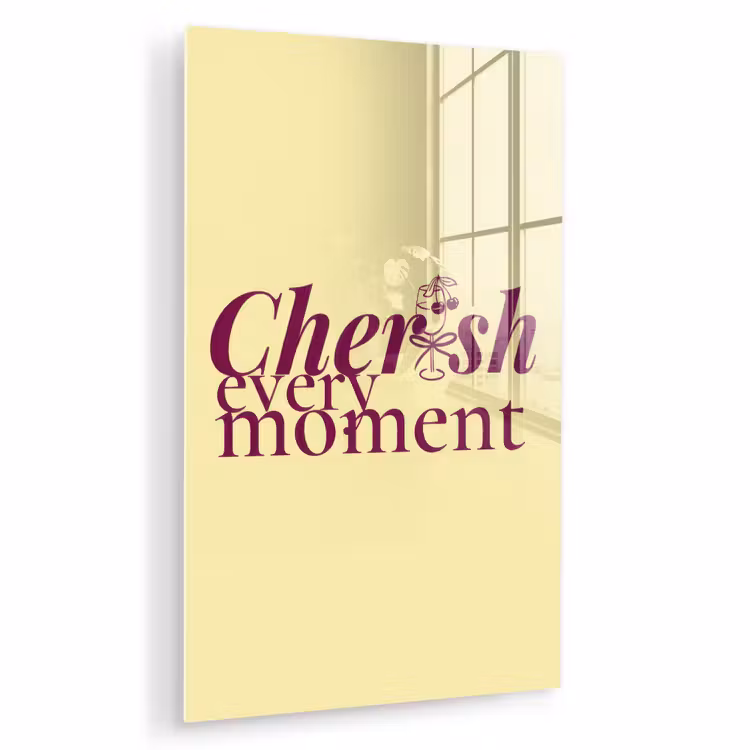 Glas schilderij - Cherish every moment - Cocktailglas - Geel — 1
