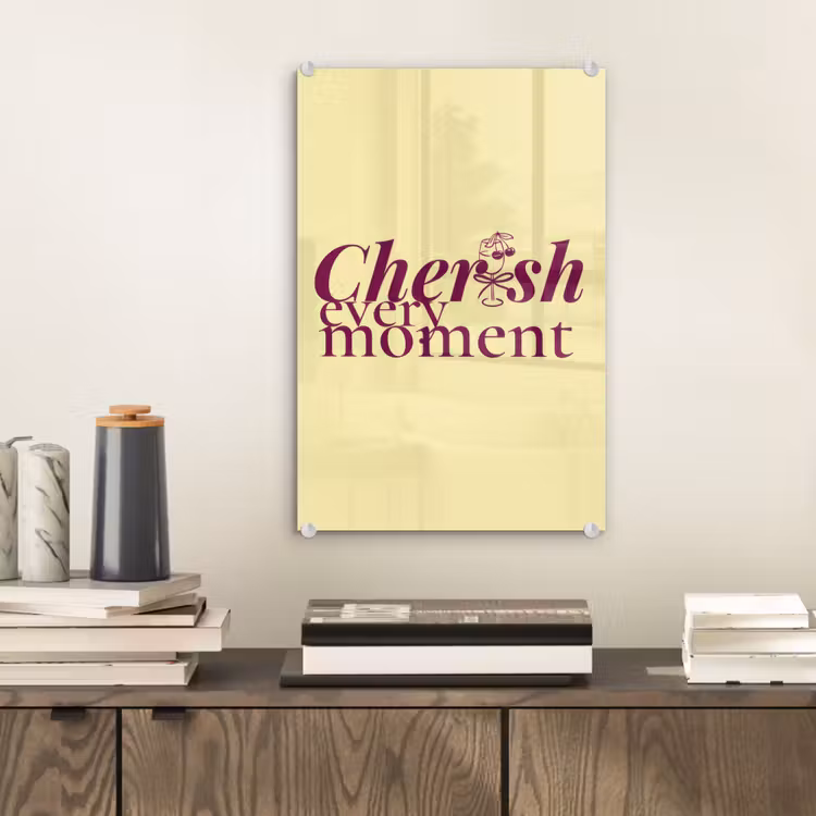 Glas schilderij - Cherish every moment - Cocktailglas - Geel — 2