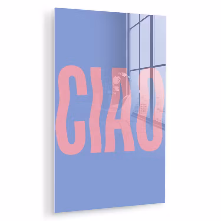 Glas schilderij - Ciao - Roze - Blauw - Golvend — 1