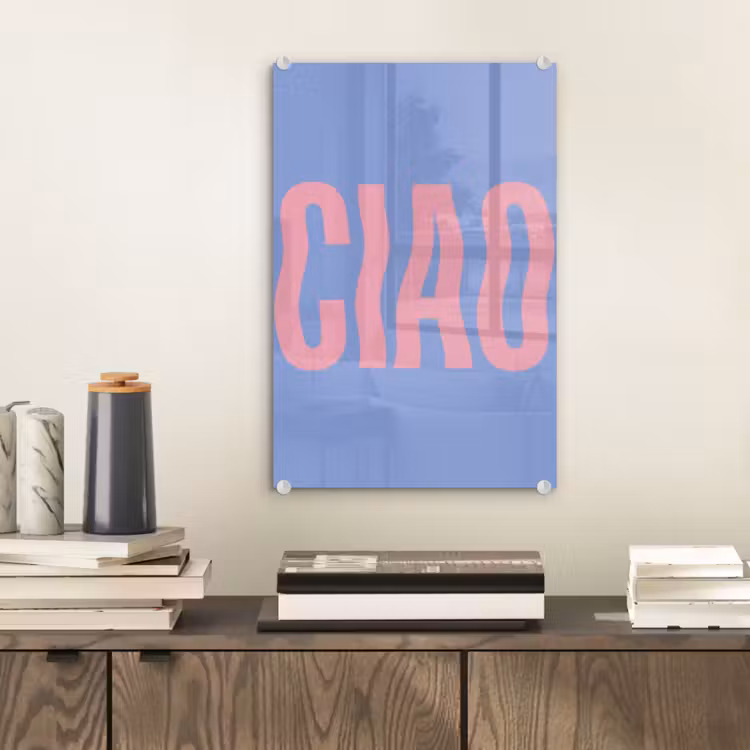 Glas schilderij - Ciao - Roze - Blauw - Golvend — 2