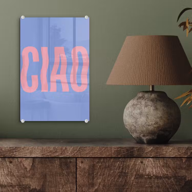 Glas schilderij - Ciao - Roze - Blauw - Golvend — 4