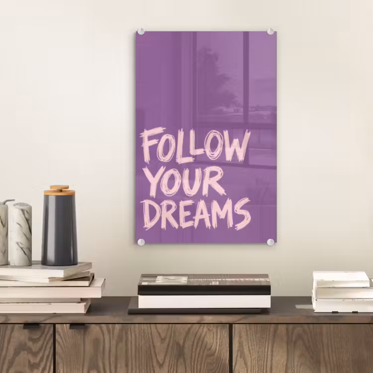 Glas schilderij - Follow your dreams - Paars - Penseeltextuur — 2