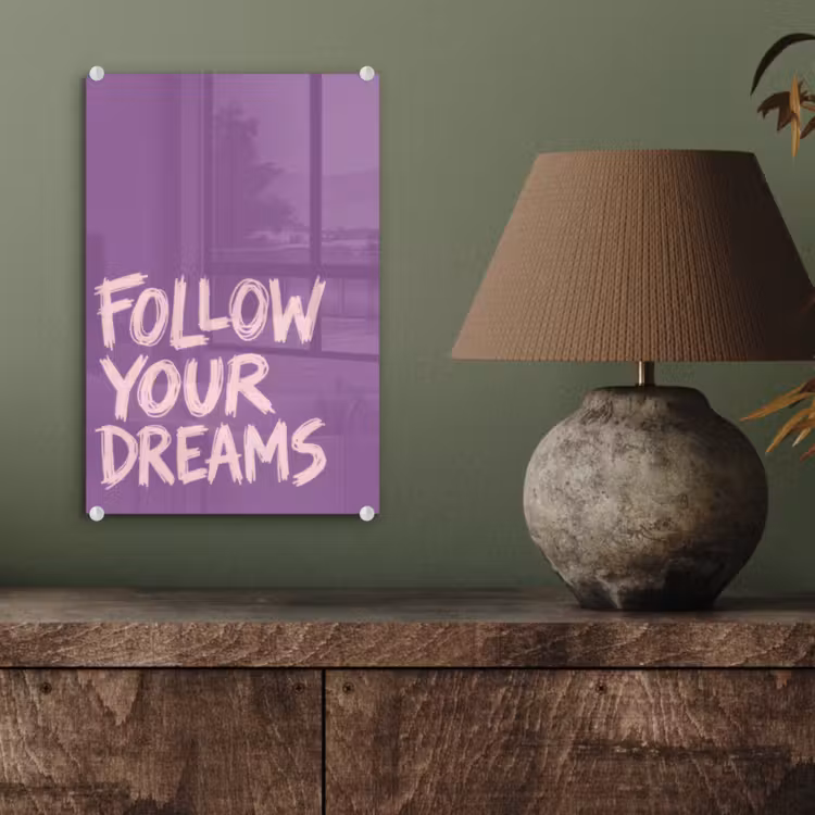 Glas schilderij - Follow your dreams - Paars - Penseeltextuur — 4