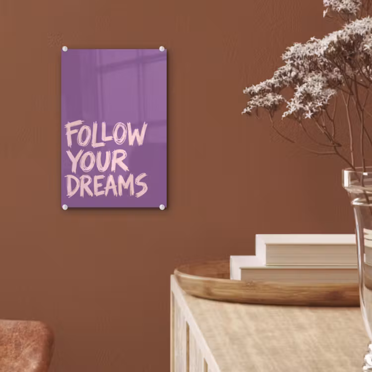 Glas schilderij - Follow your dreams - Paars - Penseeltextuur — 6