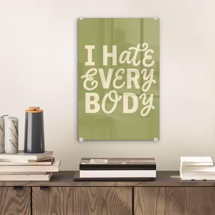 Glas schilderij - I hate everybody - Groen - Retro — 2