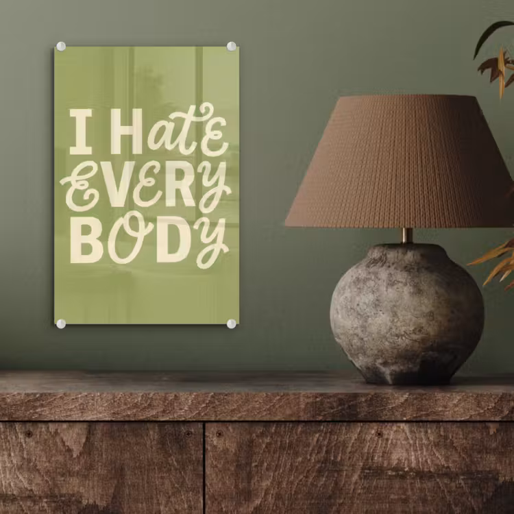 Glas schilderij - I hate everybody - Groen - Retro — 4
