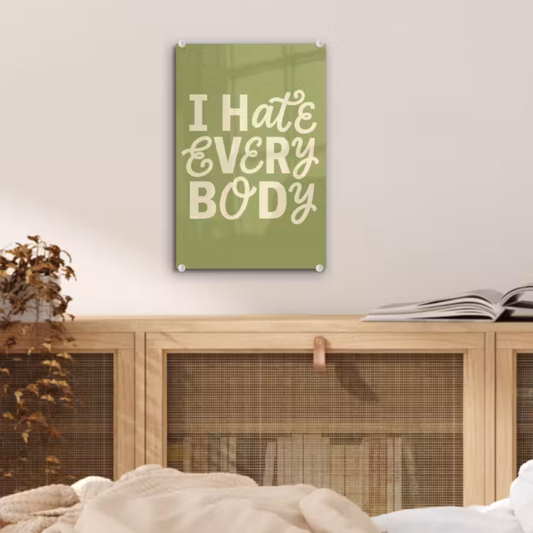 Glas schilderij - I hate everybody - Groen - Retro — 5