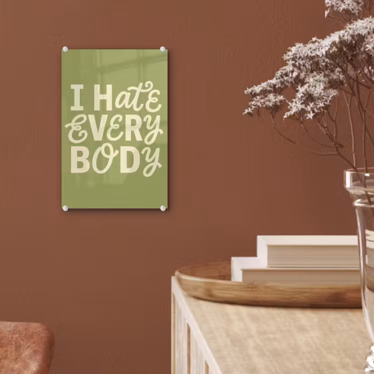 Glas schilderij - I hate everybody - Groen - Retro — 6