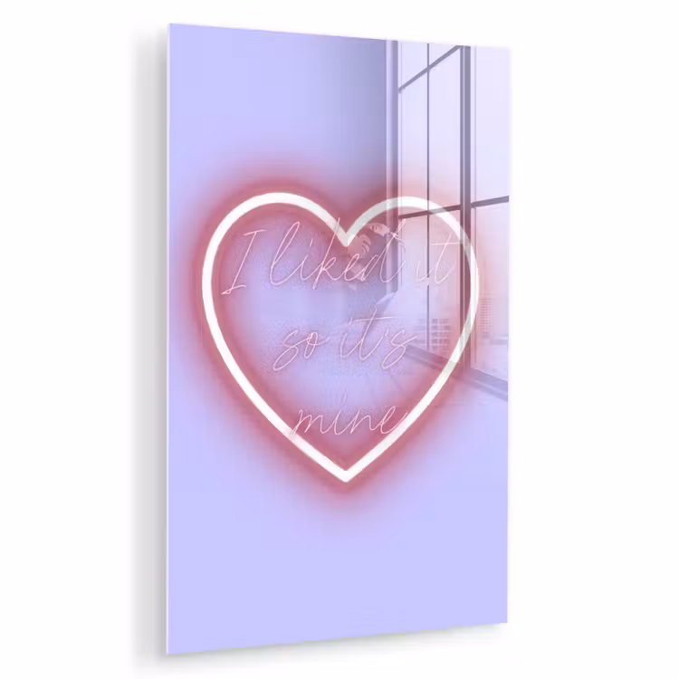 Glas schilderij - I liked it so it's mine - Neon hart - Paars — 1
