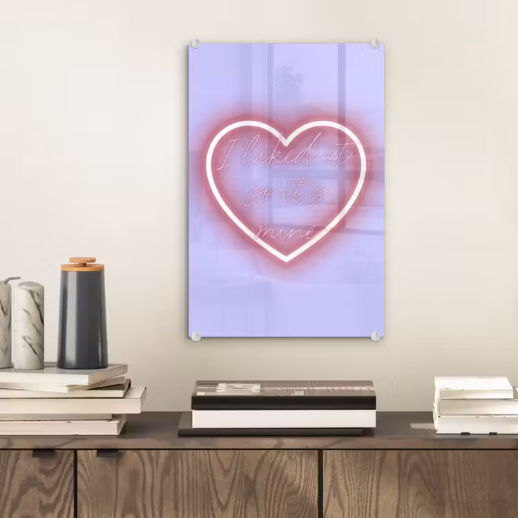 Glas schilderij - I liked it so it's mine - Neon hart - Paars — 2