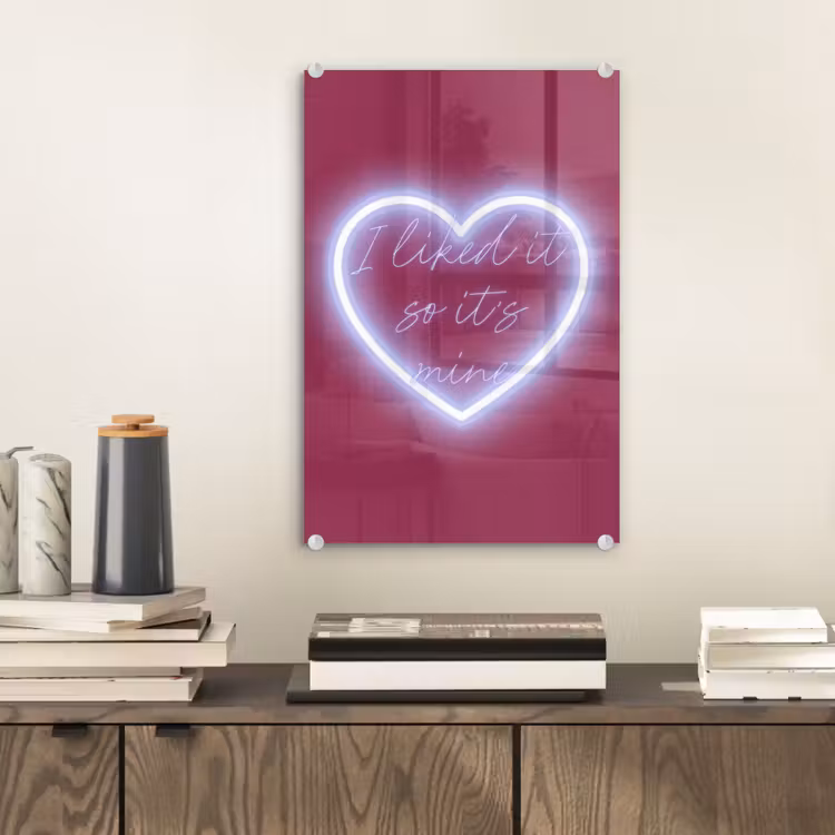 Glas schilderij - I liked it so it's mine - Neon hart - Roze — 2