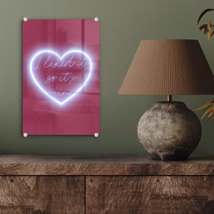 Glas schilderij - I liked it so it's mine - Neon hart - Roze — 4