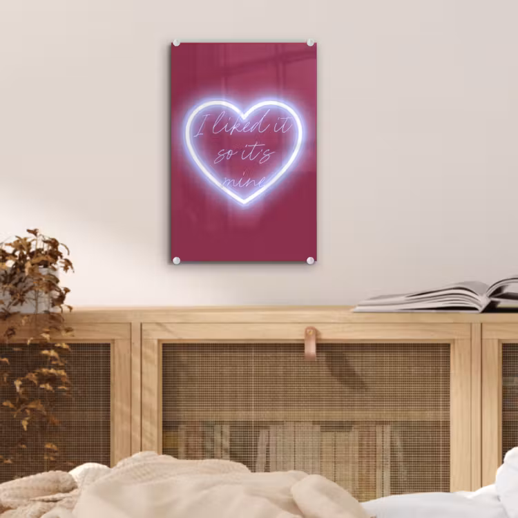 Glas schilderij - I liked it so it's mine - Neon hart - Roze — 5