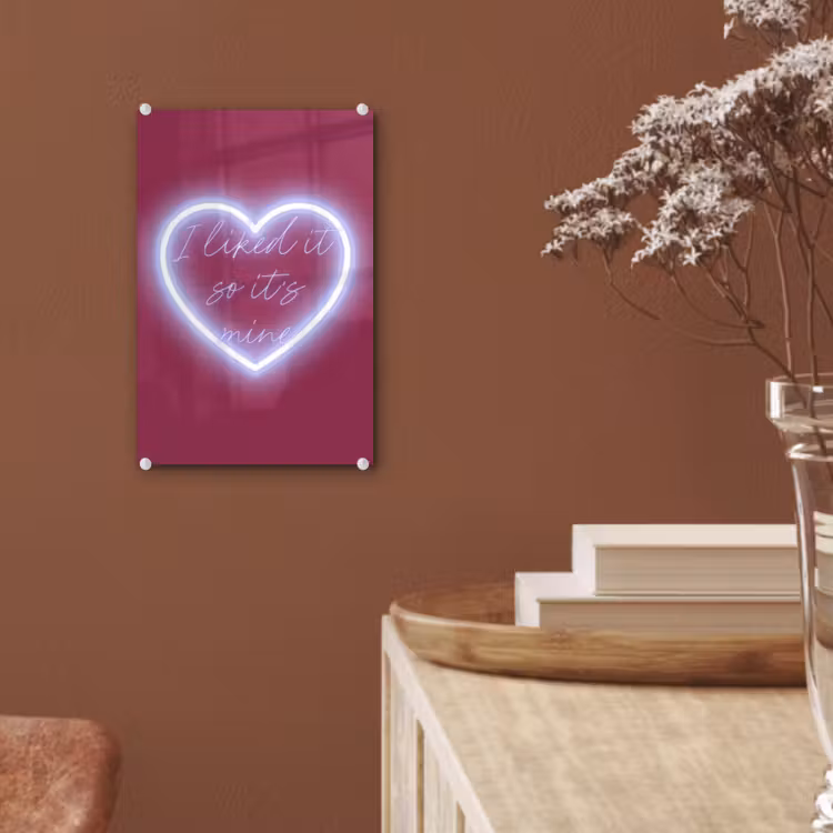Glas schilderij - I liked it so it's mine - Neon hart - Roze — 6