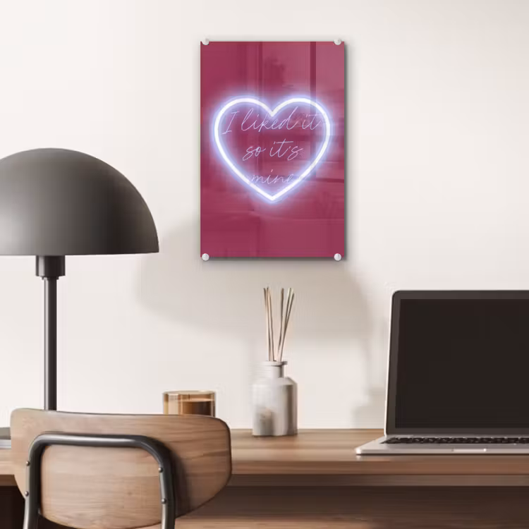 Glas schilderij - I liked it so it's mine - Neon hart - Roze — 7