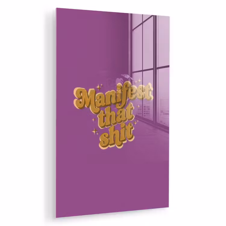 Glas schilderij - Manifest that shit - Paars - Glitter — 1
