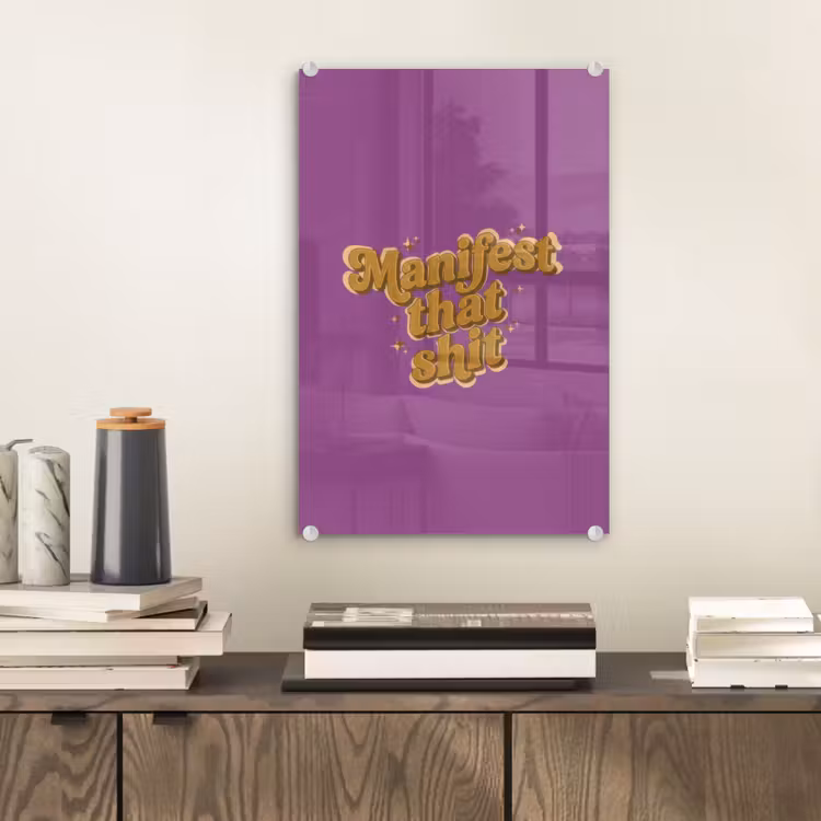 Glas schilderij - Manifest that shit - Paars - Glitter — 2
