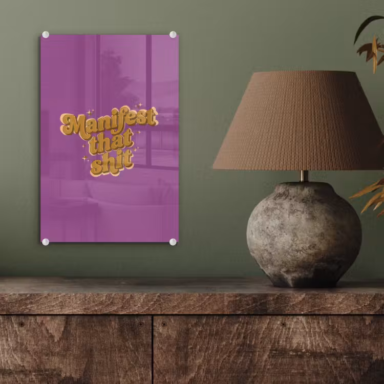 Glas schilderij - Manifest that shit - Paars - Glitter — 4