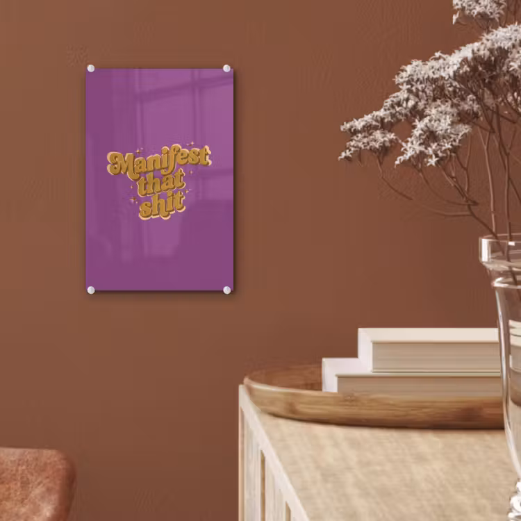 Glas schilderij - Manifest that shit - Paars - Glitter — 6