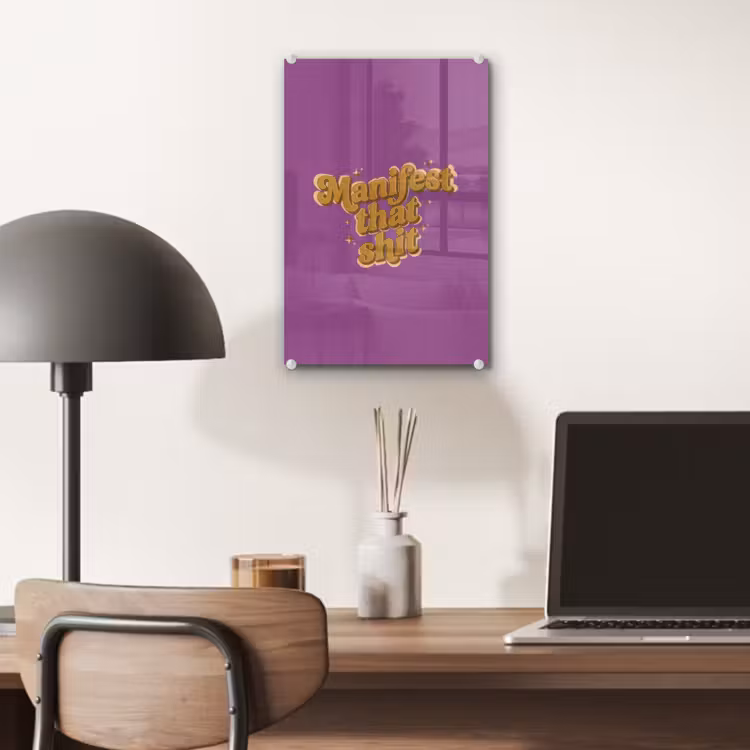 Glas schilderij - Manifest that shit - Paars - Glitter — 7