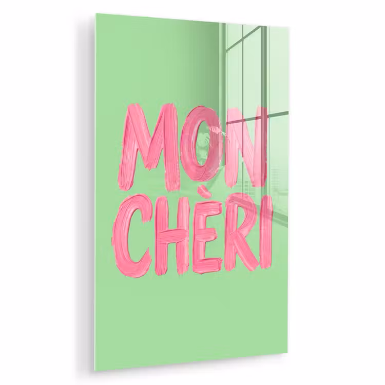 Glas schilderij - Mon cheri - Groen - Roze — 1