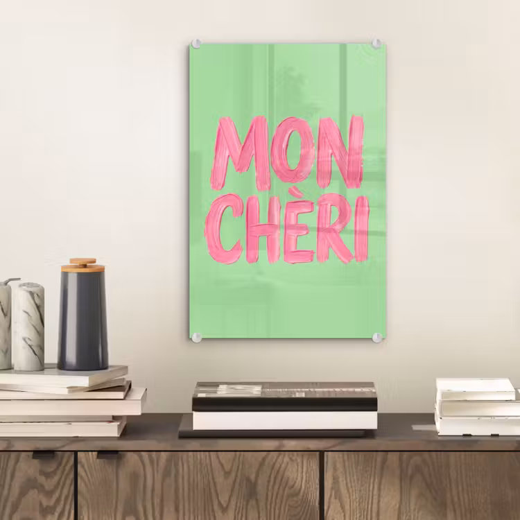 Glas schilderij - Mon cheri - Groen - Roze — 2
