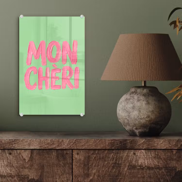Glas schilderij - Mon cheri - Groen - Roze — 4