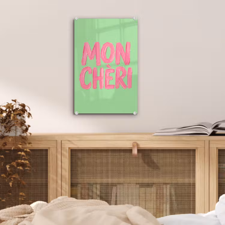 Glas schilderij - Mon cheri - Groen - Roze — 5