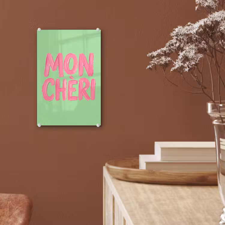 Glas schilderij - Mon cheri - Groen - Roze — 6