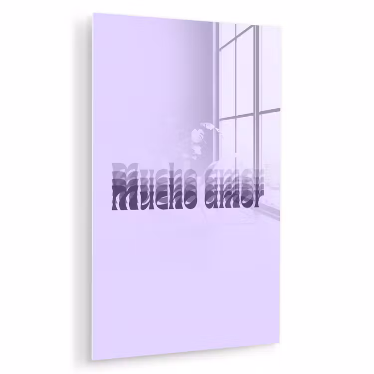 Glas schilderij - Mucho amor - Paars - Gelaagde letters — 1