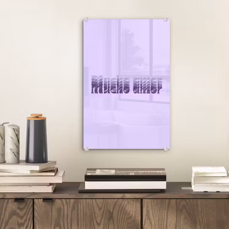 Glas schilderij - Mucho amor - Paars - Gelaagde letters — 2