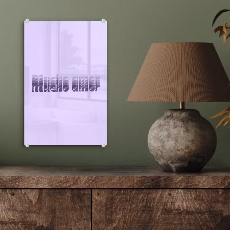 Glas schilderij - Mucho amor - Paars - Gelaagde letters — 4