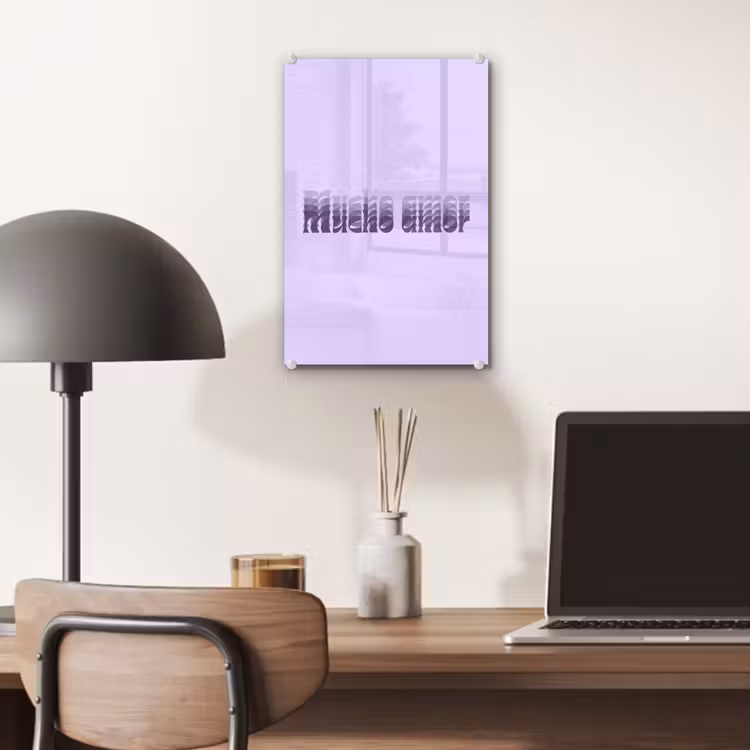 Glas schilderij - Mucho amor - Paars - Gelaagde letters — 7